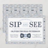 Little Man Sip and See Baby shower Invitation Kaart (Voorkant / Achterkant)