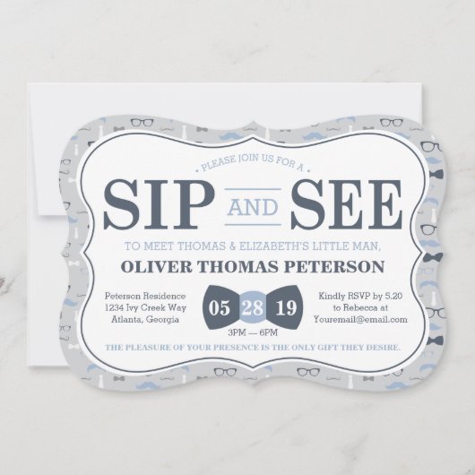Little Man Sip and See Baby shower Invitation Kaart (Voorkant)