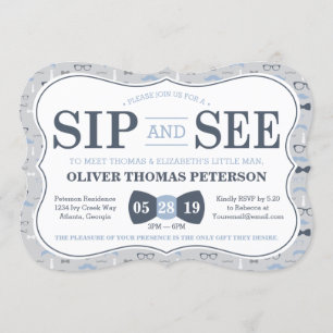 Little Man Sip and See Baby shower Invitation Kaart