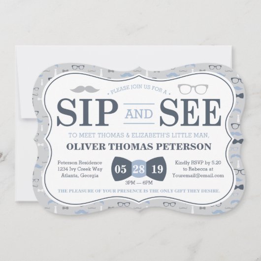 Little Man Sip and See Baby shower Invitation Kaart (Voorkant)