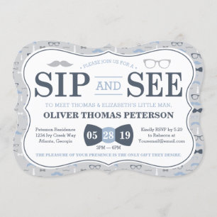 Little Man Sip and See Baby shower Invitation Kaart