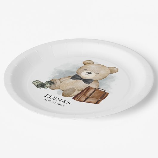 Little Man Teddy Bear Funny Boy Baby shower Papieren Bordje (Gekanteld)
