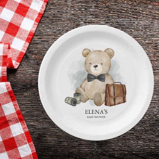 Little Man Teddy Bear Funny Boy Baby shower Papieren Bordje