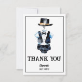 Little man zwarte smoking pet baby shower bedankkaart (Voorkant)