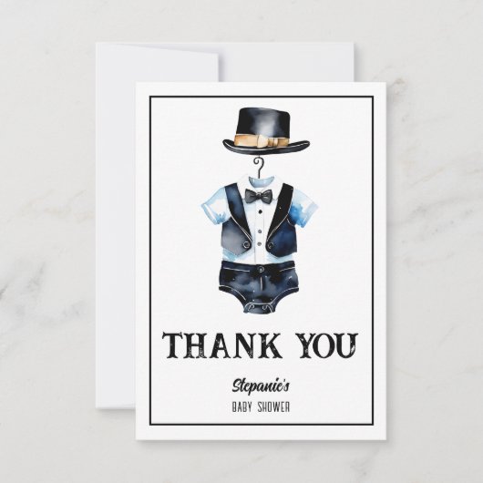 Little man zwarte smoking pet baby shower bedankkaart (Voorkant)