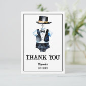 Little man zwarte smoking pet baby shower bedankkaart (Staand voorkant)