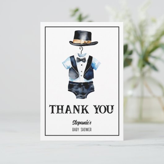 Little man zwarte smoking pet baby shower bedankkaart (Staand voorkant)