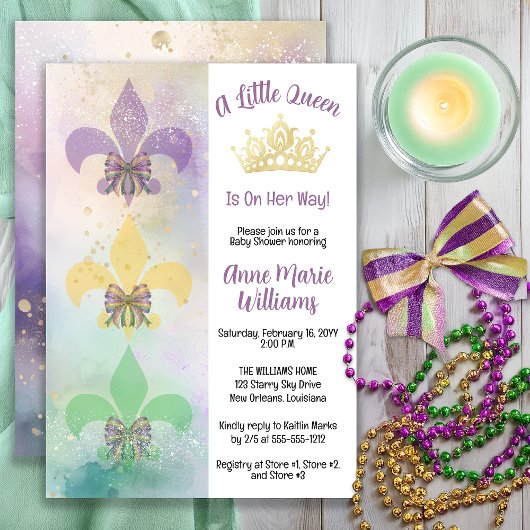 Little Mardi Gras Queen Fleur de Lis Baby Shower Kaart