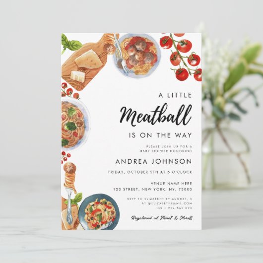 Little Meatball Italiaans eten Baby shower Kaart (Staand voorkant)