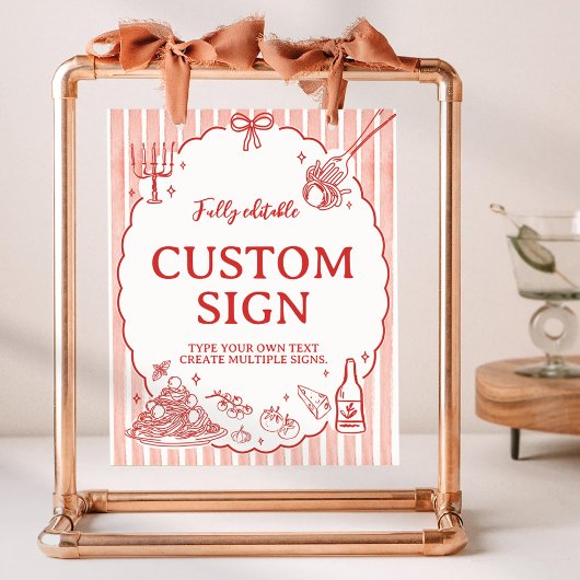 Little Meatball Italian Birthday Party Table Sign Poster