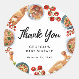 Little Meatball Italian Food Baby shower Bedankt Ronde Sticker