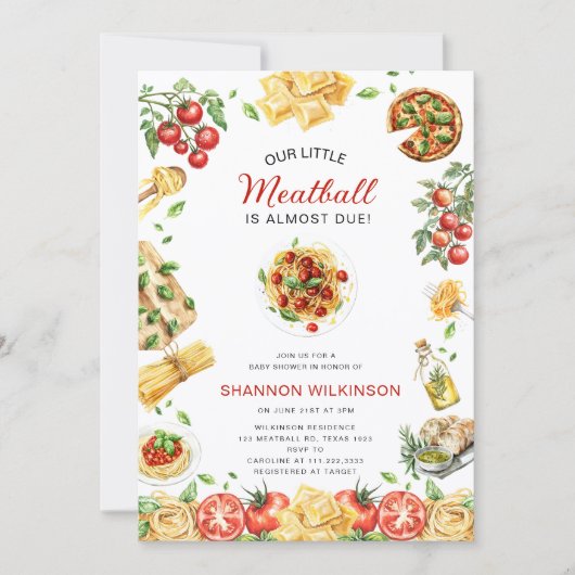 Little Meatball Italian Pasta Baby Shower Kaart (Voorkant)