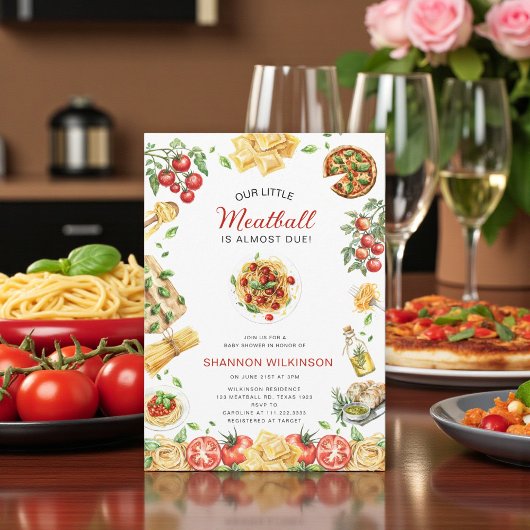 Little Meatball Italian Pasta Baby Shower Kaart