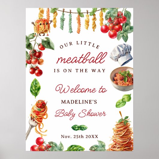 Little Meatball Italian Pasta Baby Shower Poster (Voorkant)
