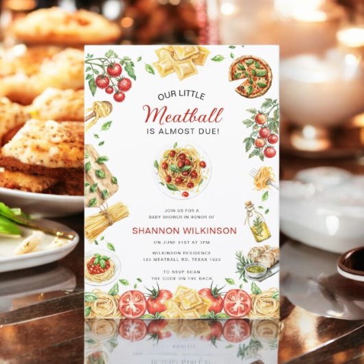 Little Meatball Italian Pasta Baby Shower QR code Kaart