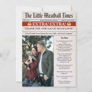 Little Meatball Newspaper Baby Shower Photo Bedankkaart