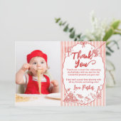 Little Meatball Pasta Birthday Party Photo Bedankkaart (Staand voorkant)