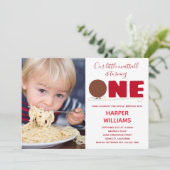 Little Meatball Turend One Photo First Birthday Kaart (Staand voorkant)
