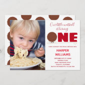 Little Meatball Turend One Photo First Birthday Kaart (Voorkant / Achterkant)