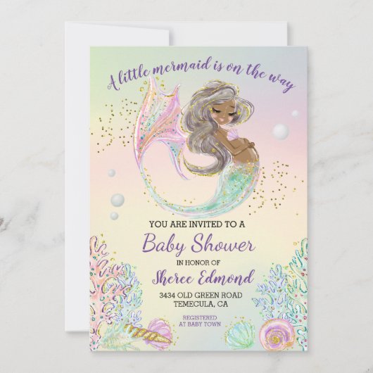 Little Mermaid African American Baby shower Kaart (Voorkant)