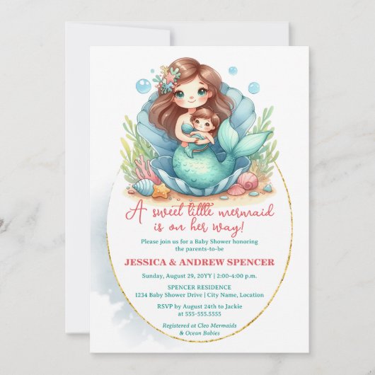 Little Mermaid Baby Shower Kaart (Voorkant)