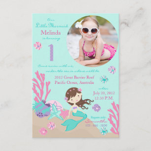 Little Mermaid Birthday Invitation Ltd. Brunette 1 Kaart