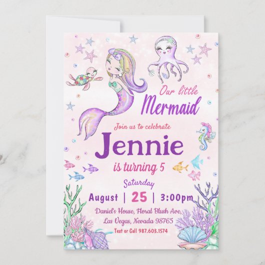 Little Mermaid Birthday Party under the Zee Party Kaart (Voorkant)