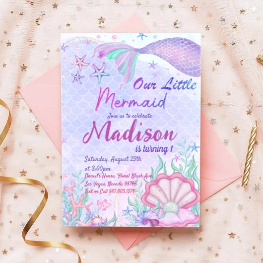 Little Mermaid Birthday Party under the Zee Party Kaart