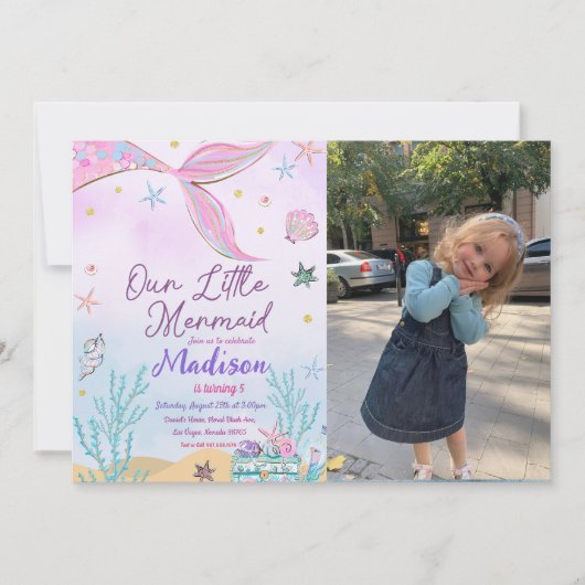 Little Mermaid Birthday Party under the Zee Party Kaart (Voorkant)