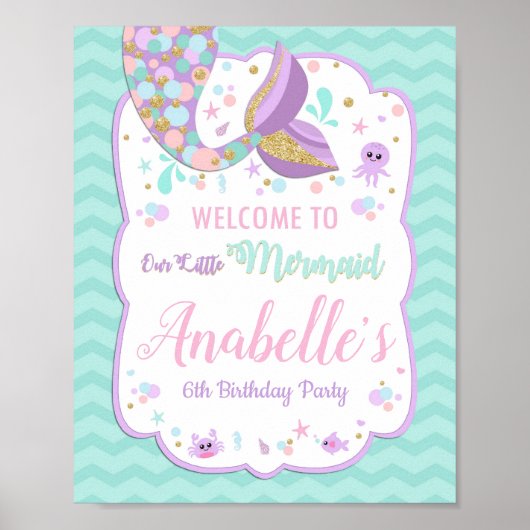 Little Mermaid Birthday Party Welcome Sign Poster (Voorkant)