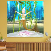 Little Mermaid Cute Fantasy Girl, Blue Ocean Canvas Afdruk (Insitu (Woonkamer))