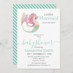 LITTLE MERMAID GREEN Baby shower Aankondiging