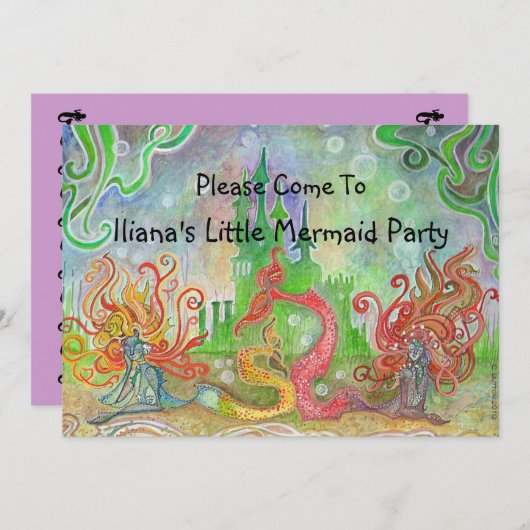 Little Mermaid Invitation Kaart (Voorkant / Achterkant)