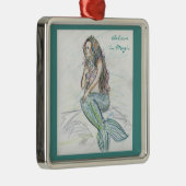 Little Mermaid on Rock Art-kerstversieringen Metalen Ornament (Rechts)