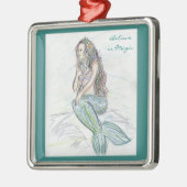 Little Mermaid on Rock Art-kerstversieringen Metalen Ornament (Links)