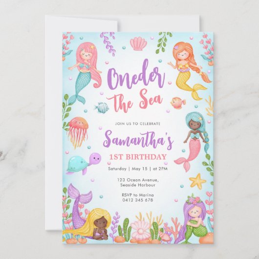 Little Mermaid Oneder The Sea 1st Birthday Kaart (Voorkant)