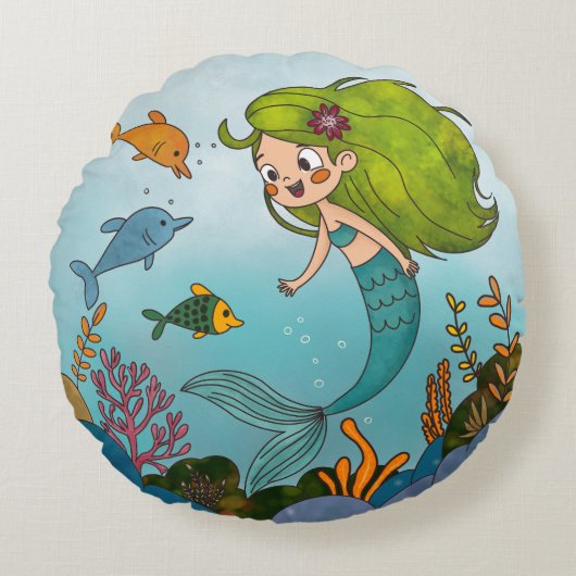 Little mermaid rond kussen (Voorkant)