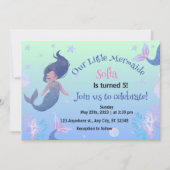 Little Mermaid Roze 5e Verjaardagsuitnodiging Kaart (Voorkant)
