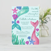 Little Mermaid Tails Seashells Waterverf Verjaarda Kaart (Staand voorkant)