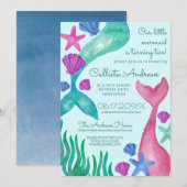 Little Mermaid Tails Seashells Waterverf Verjaarda Kaart (Voorkant / Achterkant)