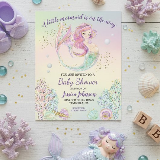 Little Mermaid Watercolor Baby Shower Budgetvertal