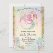 Little Mermaid Waterverf Baby shower Gold Kaart (Voorkant)