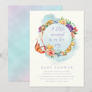 Little Mermaid Way Baby shower Girl Simple Floral Kaart