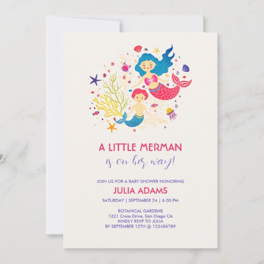 Little Merman Sea Breeze Baby Shower Uitnodiging (Voorkant)