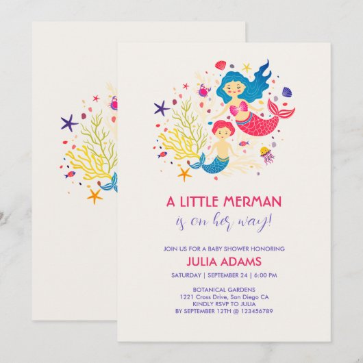 Little Merman Sea Breeze Baby Shower Uitnodiging (Voorkant / Achterkant)