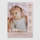 Little Miracle Birth Stats Photo Baby Announcement (Voorkant)