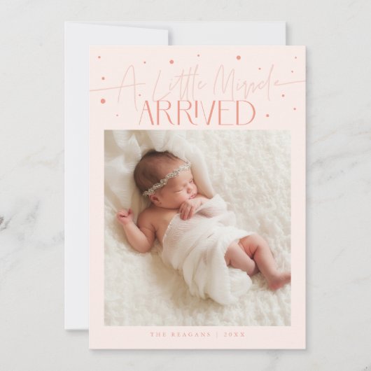 Little Miracle Christmas Peach Photo Birth  Aankondiging (Voorkant)
