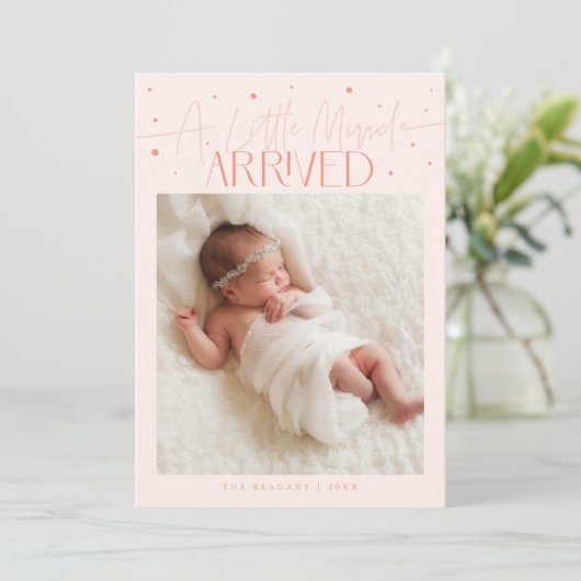 Little Miracle Christmas Peach Photo Birth  Aankondiging (Staand voorkant)