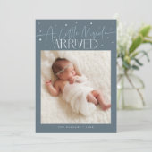 Little Miracle Christmas Slate Blue Photo Birth  Aankondiging (Staand voorkant)