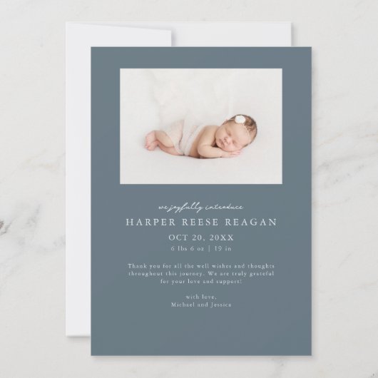 Little Miracle Christmas Slate Blue Photo Birth  Aankondiging (Achterkant)